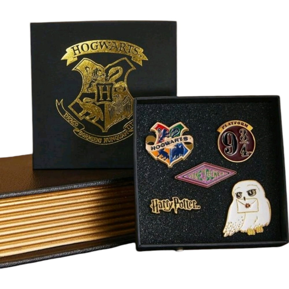 Harry Potter Commemorative Badge Brooch 5 Piece Set in Black Gift Box